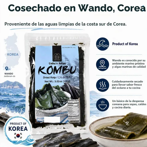 Vista 6 de Unha's Korean Wild Kombu - Kelp seco para Dashi, 3.52 onzas Korean wild kombu dried kelp, 3.52 oz, dashi broth and soup stock seaweed for miso