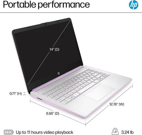 Vista 9 de HP Computadora portátil ultraportátil de 14 pulgadas 2026 Student Business, MS Office, Copilot AI, CPU Intel de 4 núcleos, 4 GB de RAM, 628 GB