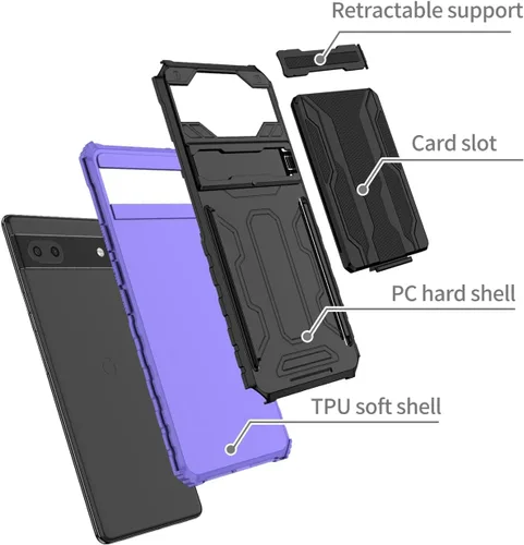 Vista 4 de Funda para teléfono para Pixel 6A, funda para Google 6A GX7AS con protector de pantalla, cartera desmontable para tarjeta de crédito con soporte