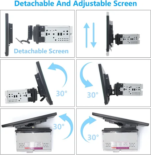 Vista 2 de Estéreo inalámbrico para automóvil de 10.1 pulgadas, desmontable y ajustable, Apple Carplay y Android Auto con pantalla táctil IPS de 1280 x 800