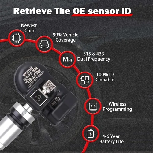 Vista 3 de Autel TPMS Sensor MaxiTPMS Autel MX Sensor 4 piezas Sensor universal de neumáticos de doble frecuencia 315MHz/433MHz Sensor TPMS de tallo de goma