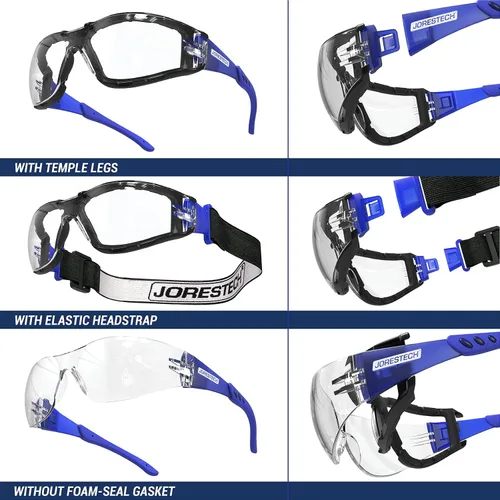 Vista 5 de JORESTECH Safety Glasses with Adjustable Strap - 3 in 1 Converter High Impact Resistance Anti-Fog Azul