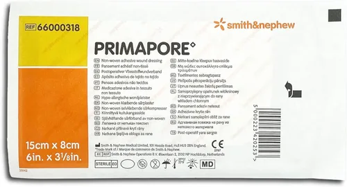 Vista 5 de Smith & Nephew PRIMAPORE Peripheral IV - Apósito adhesivo no tejido, apósito absorbente para heridas, paquete de 20 unidades (6 x 3 1/8 pulgadas)