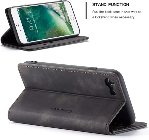 Vista 6 de SINIANL Funda para iPhone 7/8, funda de cuero tipo billetera con tarjetero cierre magnético Kickstand a prueba de golpes fundas protectoras