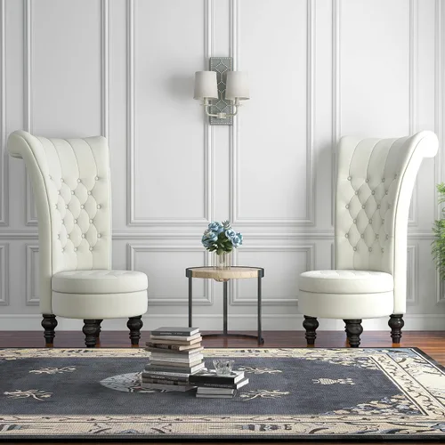 Vista 9 de MU Silla de respaldo alto de terciopelo holandés, muebles de sala de estar, asiento de acento real, sillas de trono, estilo simplemente elegante