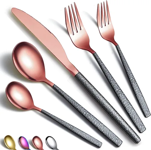 Vista 9 de Juego de servir de metal con cabeza de cobre brillante, 10 piezas, incluye servidor para pasteles, cuchara y tenedor de ensalada, cucharón