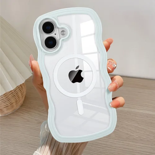 Vista 28 de QLTYPRI Funda magnética para iPhone 11 compatible con Magsafe, bonita funda transparente con marco de onda rizada para niñas y mujeres, parachoques