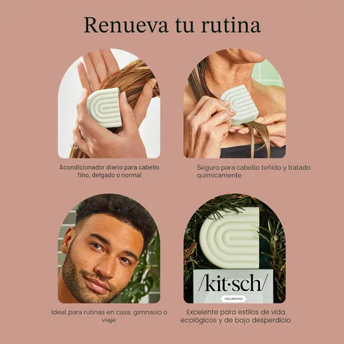 Vista 4 de Kitsch Barra acondicionadora de cabello con romero y biotina para dar volumen y espesar – Acondicionador hidratante y limpiador para cabello