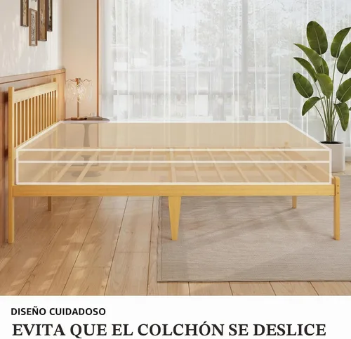Vista 3 de Askeld Base de cama de madera tamaño matrimonial con cabecero, plataforma de bambú sólido de 14 pulgadas de alto, no necesita somier, marco de cama