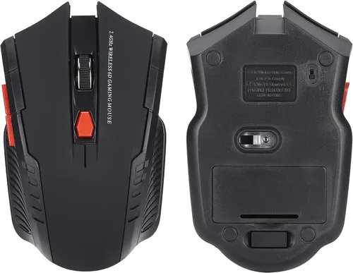 Vista 5 de Pomya Ratón de juego inalámbrico, mouse ergonómico para computadora, mouse óptico para computadora portátil, 2.4 GHz, 6 teclas, DPI ajustable, negro