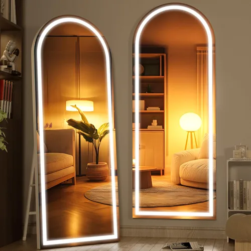 Vista 20 de Hasipu Espejo de Cuerpo Completo de 55" X 18" con Luces, Espejo LED de Arco con Marco Negro de Cuerpo Completo y 3 Temperaturas de Color y Brillo