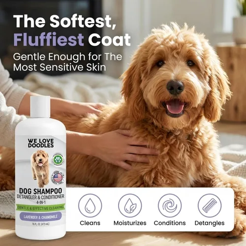 Vista 2 de Champú, acondicionador y desenredante para perros, el mejor champú para pelo de mascotas, hipoalergénico, sin lágrimas, piel sensible para cachorros