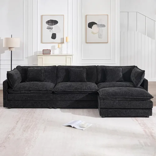 Vista 14 de KIVENJAJA - Sofá modular en forma de U extragrande tipo nube, chenilla moderna de 4 plazas con asiento profundo para sala de estar y oficina, con 2