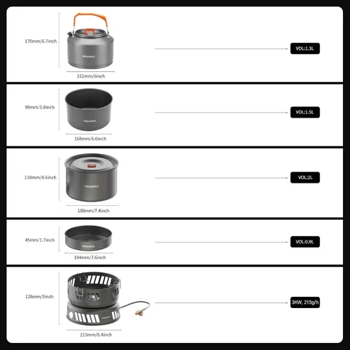 Vista 5 de Juego de Cocina Versátil al Aire Libre Fire Maple, Estufa de Gas de Aluminio, Kit de Utensilios de Cocina para Acampada Compacto y Duradero