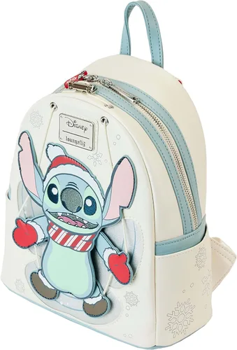 Vista 6 de Loungefly Disney Stitch Holiday Snow Angel - Mini mochila con purpurina, Blanco, Mini mochila