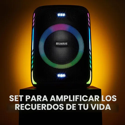 Vista 7 de BlueAnt X5i - Altavoz Bluetooth de 120 W, aumento de graves masivo con micrófonos inalámbricos duales para karaoke, espectáculo de luz LED, batería