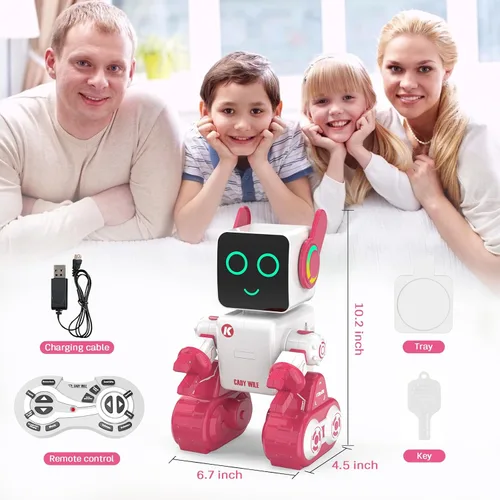 Vista 7 de okk Juguetes Robot para Niños, Robot de Control Remoto Programable, Juguetes Interactivos con Alcancía, LED y Bandeja, Camina Habla Canta Baila