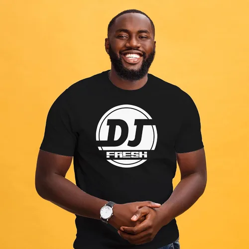 Vista 2 de Camiseta personalizada con el logotipo de DJ para hombre, añade tu nombre, Negro