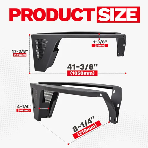 Vista 3 de ECOTRIC Protector de parachoques delantero compatible con Jeep Wrangler YJ 1987-1996, guardabarros con luces LED de águila con inserto de malla