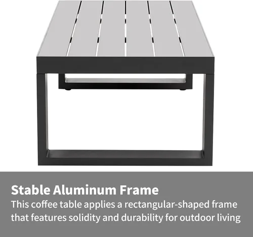 Vista 7 de Mesas de centro de patio para todo tipo de clima, mesa de centro rectangular de aluminio para exteriores, muebles de exterior para jardín, balcón