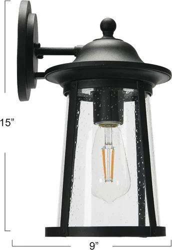 Vista 2 de Luz de exterior de metal y vidrio semillado Portside para exteriores, negro mate