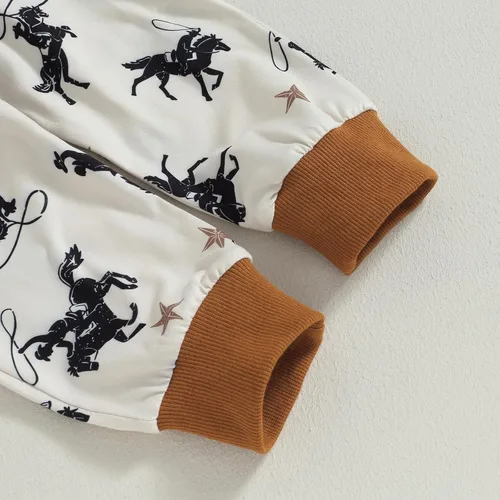Vista 7 de Conjunto de sudadera de manga larga para bebé del oeste, conjunto de pantalones de caballo de Yee Haw, conjunto de pantalones de vaquero para otoño