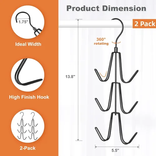 Vista 3 de TOPIA HANGER Organizador para colgar bolsos para armario, paquete de 2 ganchos organizadores de bolsos, ganchos de metal giratorios de 360°, estante