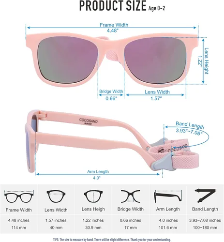 Vista 6 de COCOSAND Gafas de sol para bebé con correa polarizadas, flexibles, cuadradas, UV400 para niños y niñas de 0 a 24 meses