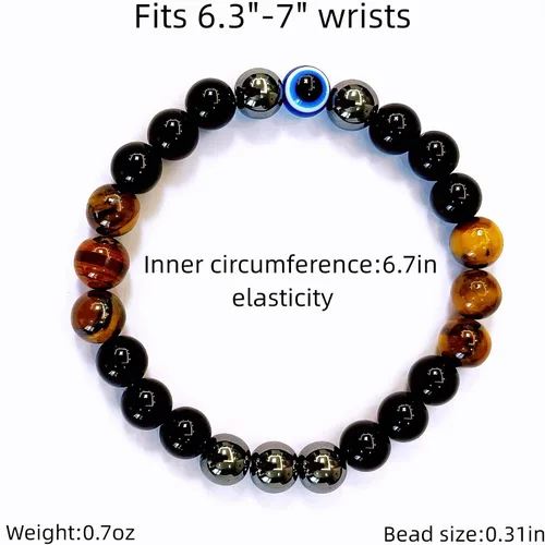 Vista 78 de Pulseras de triple protección con piedra de ojo de tigre de obsidiana negra con hematita para hombres y mujeres, pulsera de piedra curativa