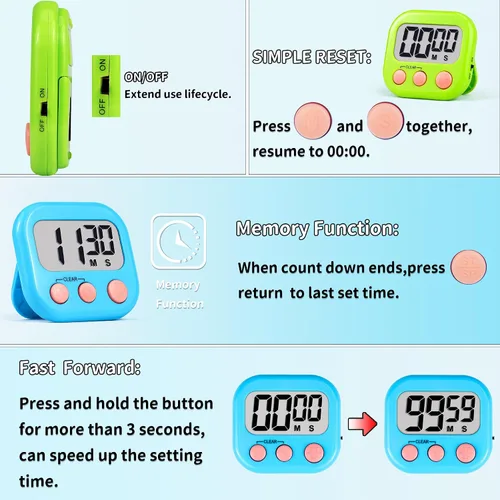 Vista 4 de Temporizador para niños, suministros para profesores, temporizadores digitales de cocina para cocinar, temporizador magnético grande, paquete de 2
