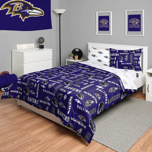 Vista 46 de FOCO Juego de ropa de cama unisex para adultos con logotipo del equipo de la NFL, sábanas y fundas de almohada, juego de ropa de cama de 5 piezas