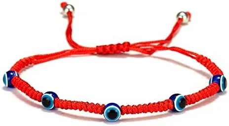 Vista 5 de 5-6 pulseras de cábala con cuerda contra el mal de ojo, tejido a mano, ajustable de cuerda roja, hilo trenzado, pulsera de Fátima de mano, dije