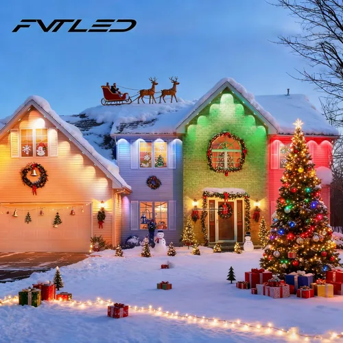 Vista 2 de FVTLED Luces permanentes para exteriores de 50 pies, luces inteligentes dinámicas RGB+WW para exteriores con 36 aleros LED, luz exterior impermeable