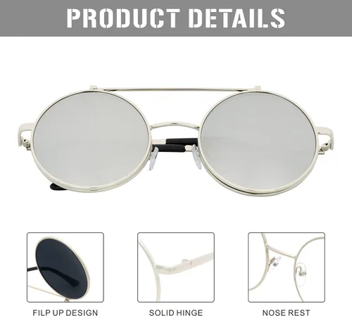 Vista 4 de JL Glasses Gafas de sol redondas estilo retro estilo Seampunk