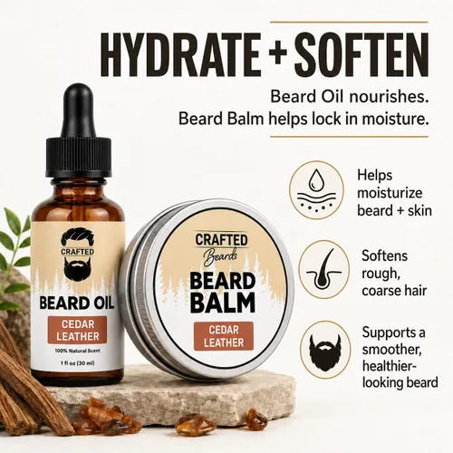 Vista 6 de Juego de aceite y bálsamo para barba, cuidado de la barba más suave, suave e hidratado, aroma de madera de cedro, regalo para hombres
