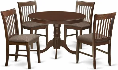 Vista 17 de HomeStock Juego de mesa de cocina de 5 piezas para 4 personas, incluye una mesa de comedor rectangular con hojas y 4 sillas Parson de tela de lino