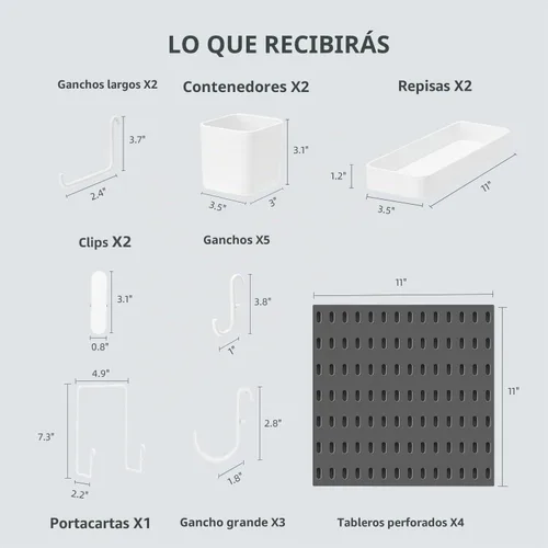 Vista 3 de VUSIGN Pegboard Combination Wall Organizer Kit 22" x 22", Black 4 piezas de tableros de clavijas y 17 accesorios, kit de panel de clavijas de negro