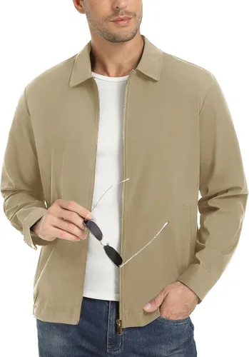Vista 10 de EKLENTSON Chamarras ligeras para hombre, con cremallera completa, cuello de golf, cortavientos, con bolsillos con cremallera