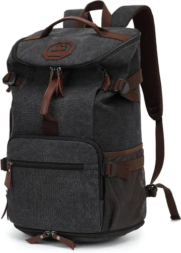 Vista 12 de Kalesi Mochila Bolsa de Lona para Gimnasio 4 Vías Impermeable con Compartimento para Zapatos para Viaje Deporte Senderismo Laptop, 02-Negro