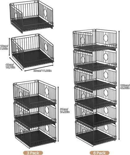 Vista 3 de 3 Pack Sliding Stackable Closet Organizer Storage Basket,Black