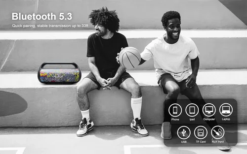 Vista 4 de Altavoces Bluetooth, altavoz inalámbrico portátil de 40 W de potencia máxima Boombox con luces de sonido HD, resistente al agua, tiempo