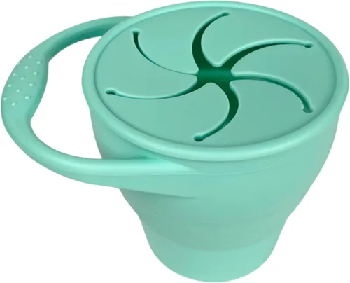 Vista 3 de BraveJusticeKidsCo - Snack Attack Cup - Contenedor de bocadillos de silicona plegable, recipiente para snacks para bebés y niños pequeños