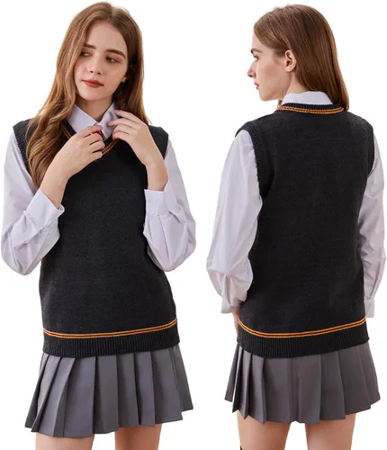 Vista 2 de Suéter chaleco de punto con cuello en V sin mangas para Halloween, cosplay, chaleco, chaleco unisex para otoño e invierno