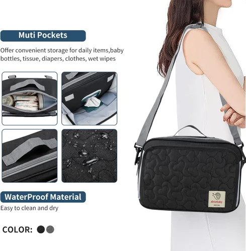 Vista 6 de TRENDPLAY Pequeña bolsa de pañales, organizador de cochecito pequeño con bolsillos para toallitas, consola para padres con correas de cochecito