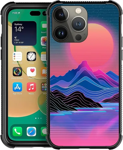Vista 8 de CARLOCA Funda compatible con iPhone 12 Mini, funda Synthwave Purple Landscape Retro para iPhone 12 Mini, diseño gráfico, a prueba de golpes