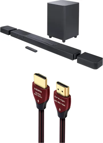 Vista 14 de JBL BAR-2-0-ALL-IN-ONE-MK2 Barra de sonido compacta de 2 canales con Dolby Digital y un cable HDMI WireLogic Ruby de 8 pies de ultra alta velocidad