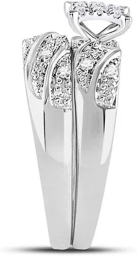 Vista 5 de Jewels By Lux Juego de anillos de oro blanco de 10 quilates para mujer y hombre, trío a juego para boda, compromiso, novia, para él y para ella, 14