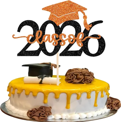Vista 31 de Rsstarxi 1 paquete de decoración de pastel con purpurina para la clase de 2026, decoraciones de graduación 2026, tapa de felicitaciones