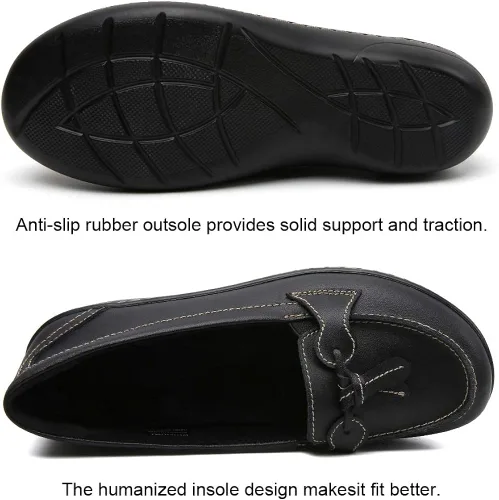 Vista 4 de Maichal Mocasines para mujer, zapatos planos de cuero cómodo con suela de goma