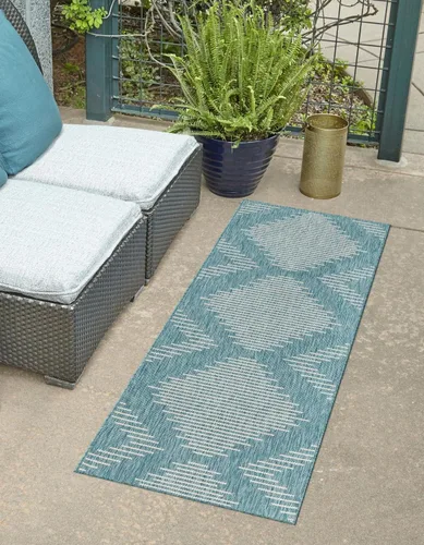 Vista 11 de Unique Loom Outdoor Modern Collection - Alfombra rectangular de 2 x 3 pies 1 pulgada, color azul y marfil